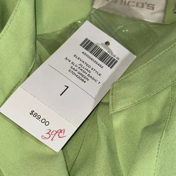 NWT CHICO’S ELEVATED STYLE JILLIAN 3/4 SLV FASH BASIC T SAP GRN SHIRT 1 MSRP $89 - Picture 10 of 10